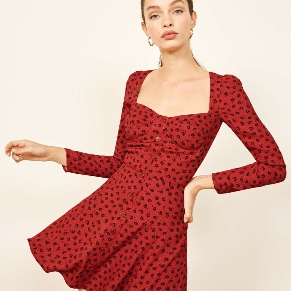 Reformation Milla Red Black Floral Mini Dress